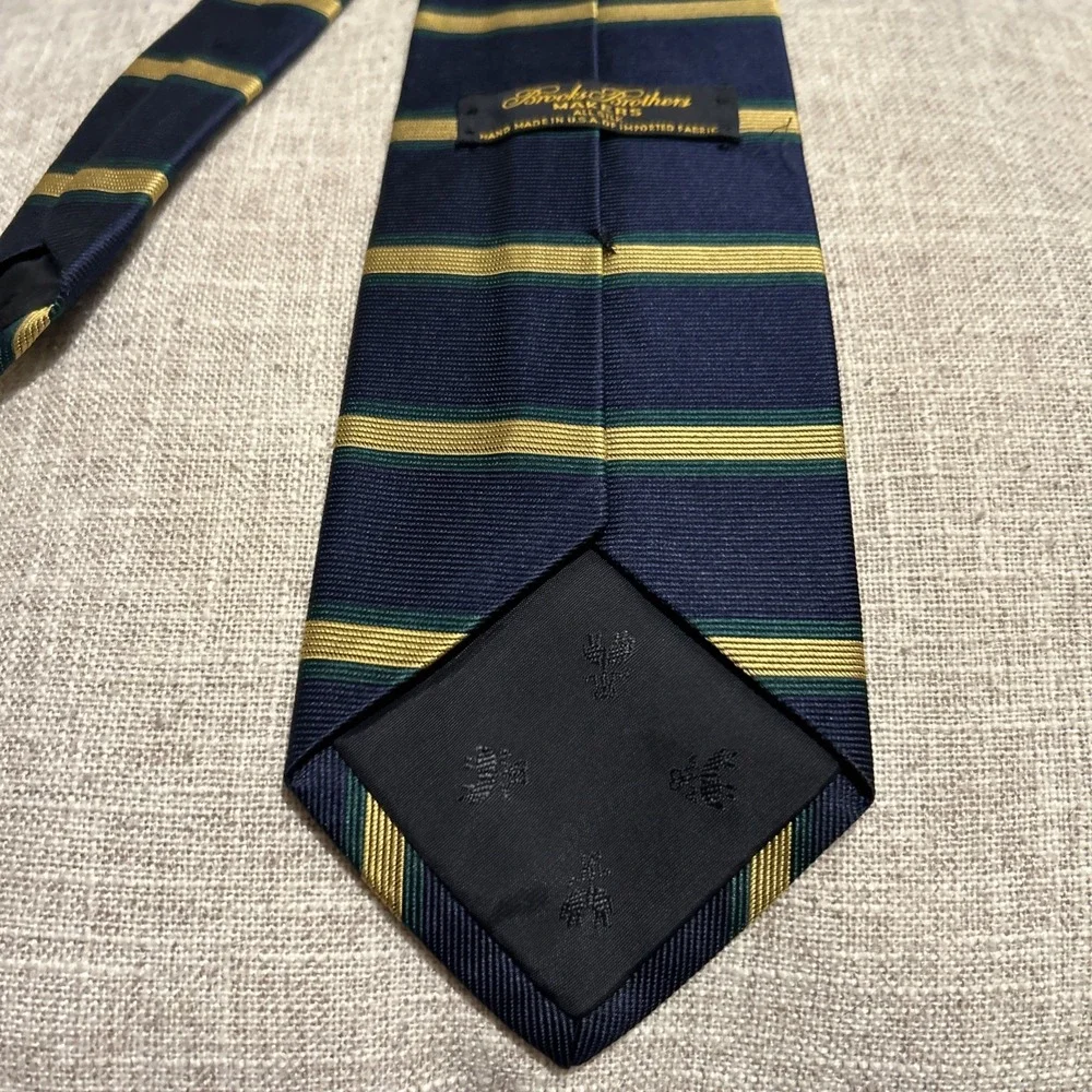 Brooks Brothers Makers Silk Tie Repp Horizontal Stripe Blue Gold Green Ivy Prep